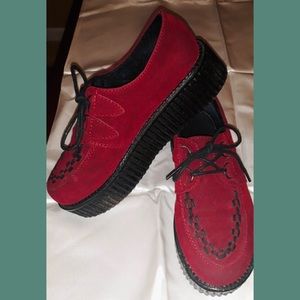 red suede platform creepers
